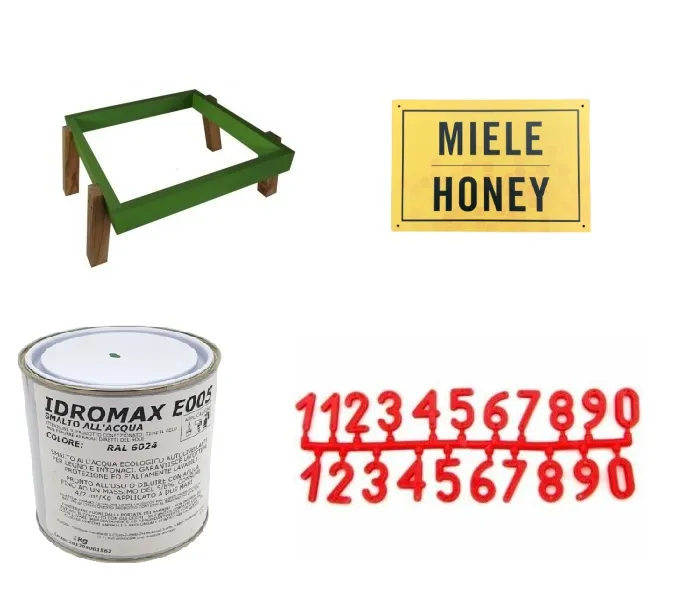 Accesorios y pintura para colmenas y apiarios.